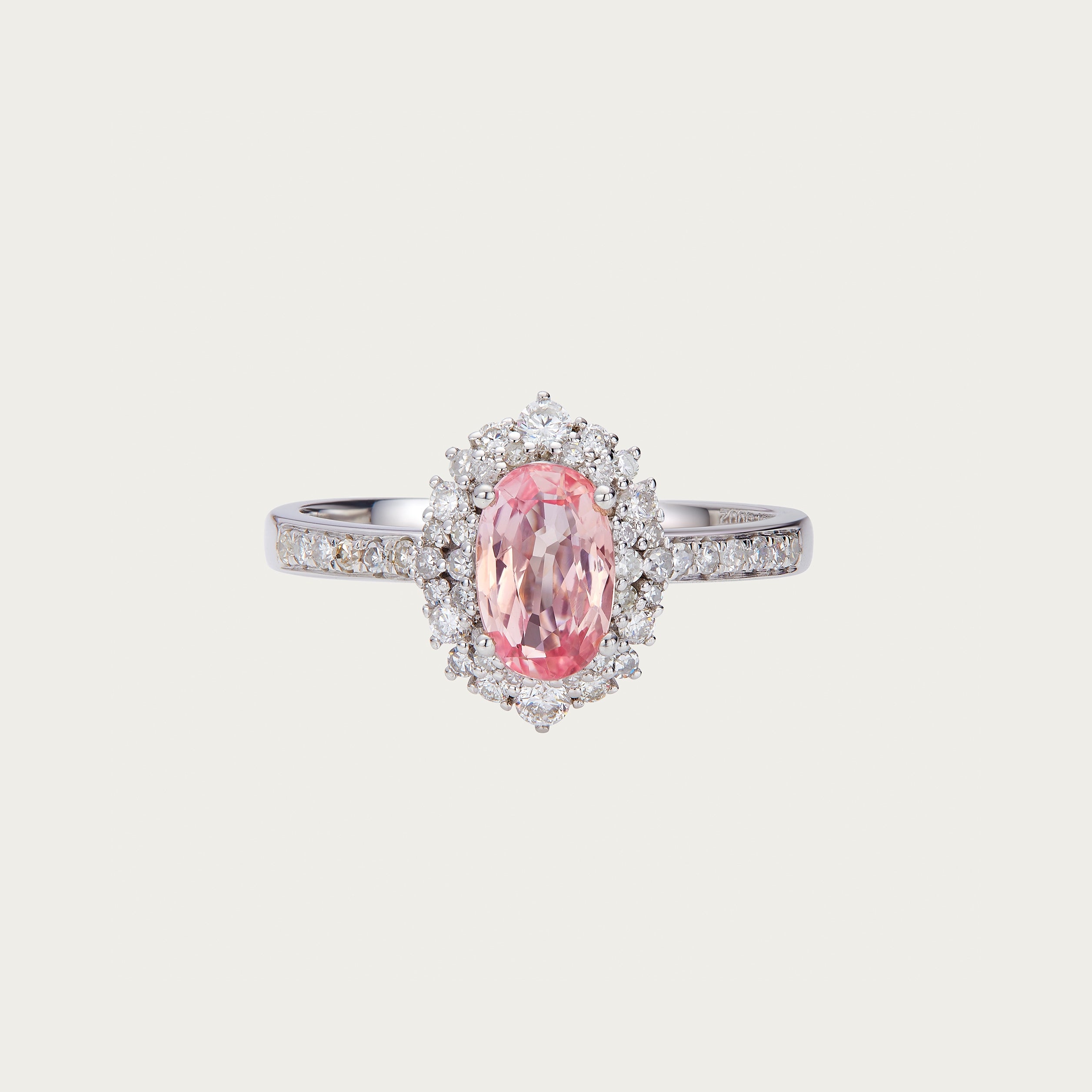 Galaxy Light ring with Padparadscha sapphire and diamond halo in 18K white gold