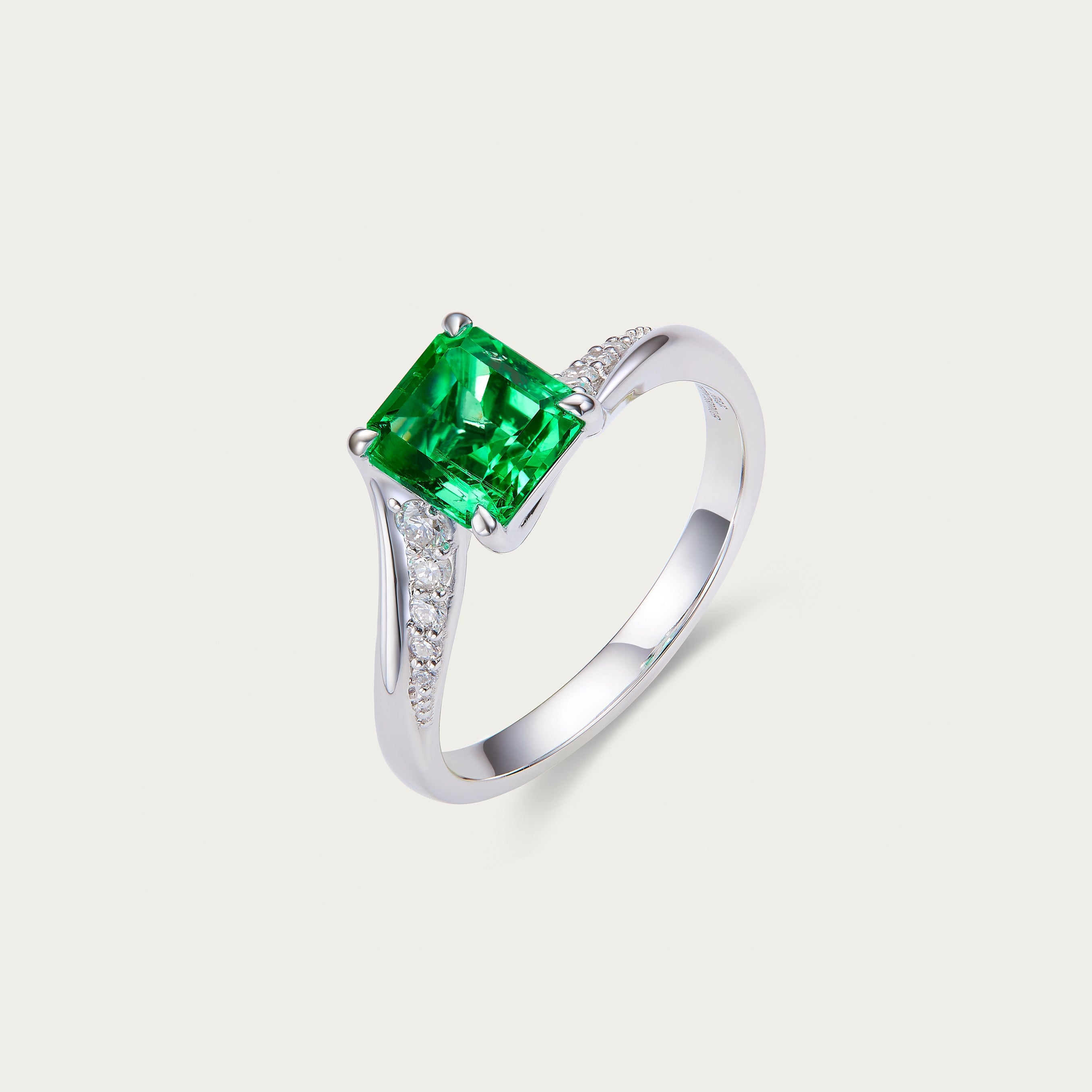Aurora Arc — No-Oil Colombian Emerald Ring, 18K White Gold