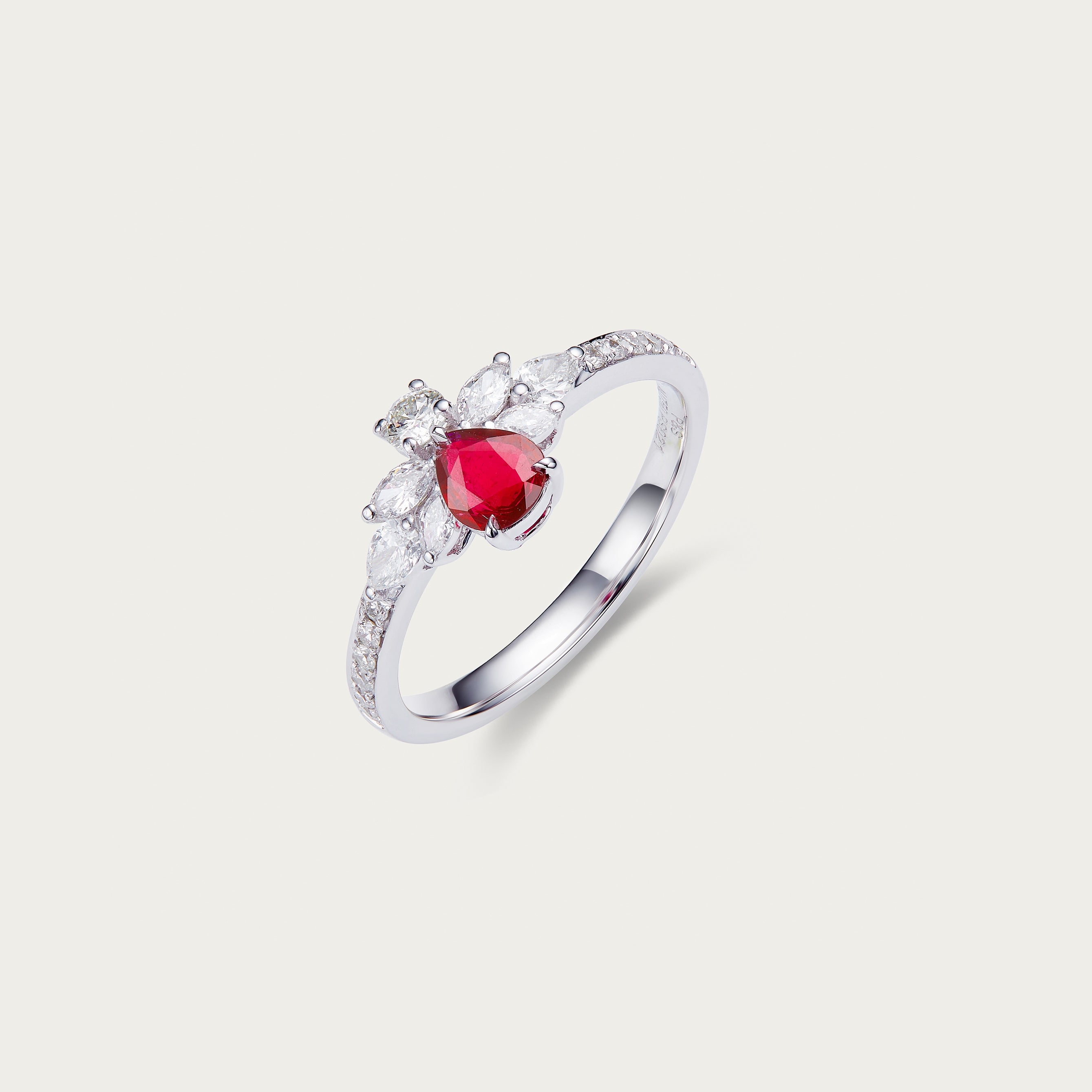 Detail view of unheated ruby center stone in Inner Bloom ring