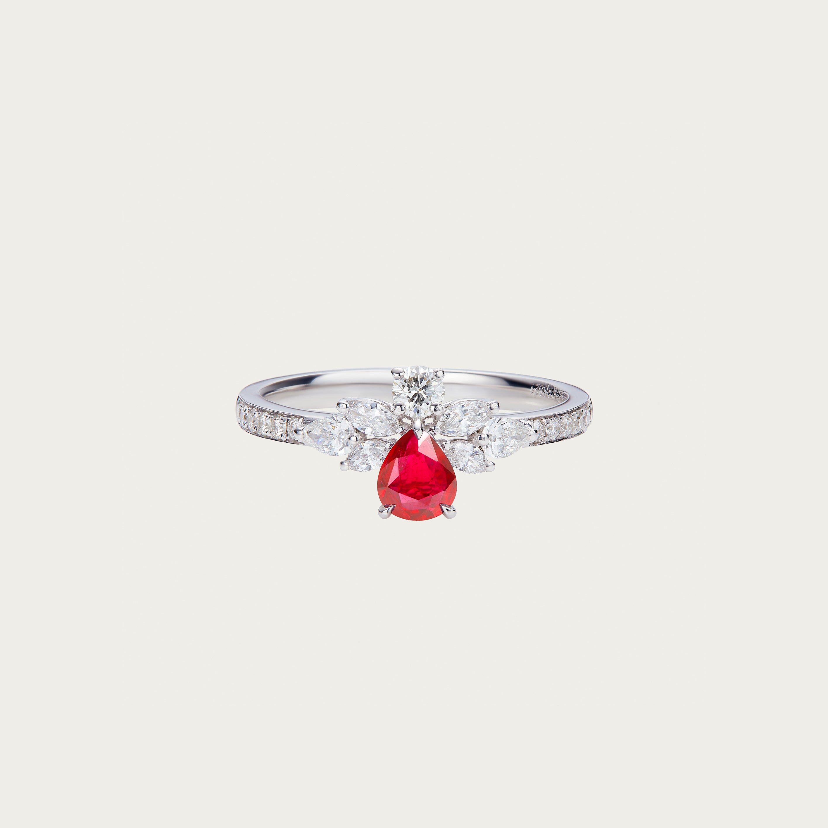 Inner Bloom ring with unheated Mozambique ruby center stone in 18K white gold