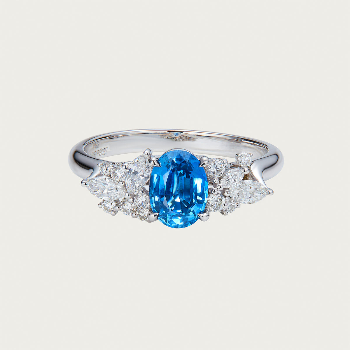 Nebula Drift — Blue Sapphire Ring, 18K White Gold