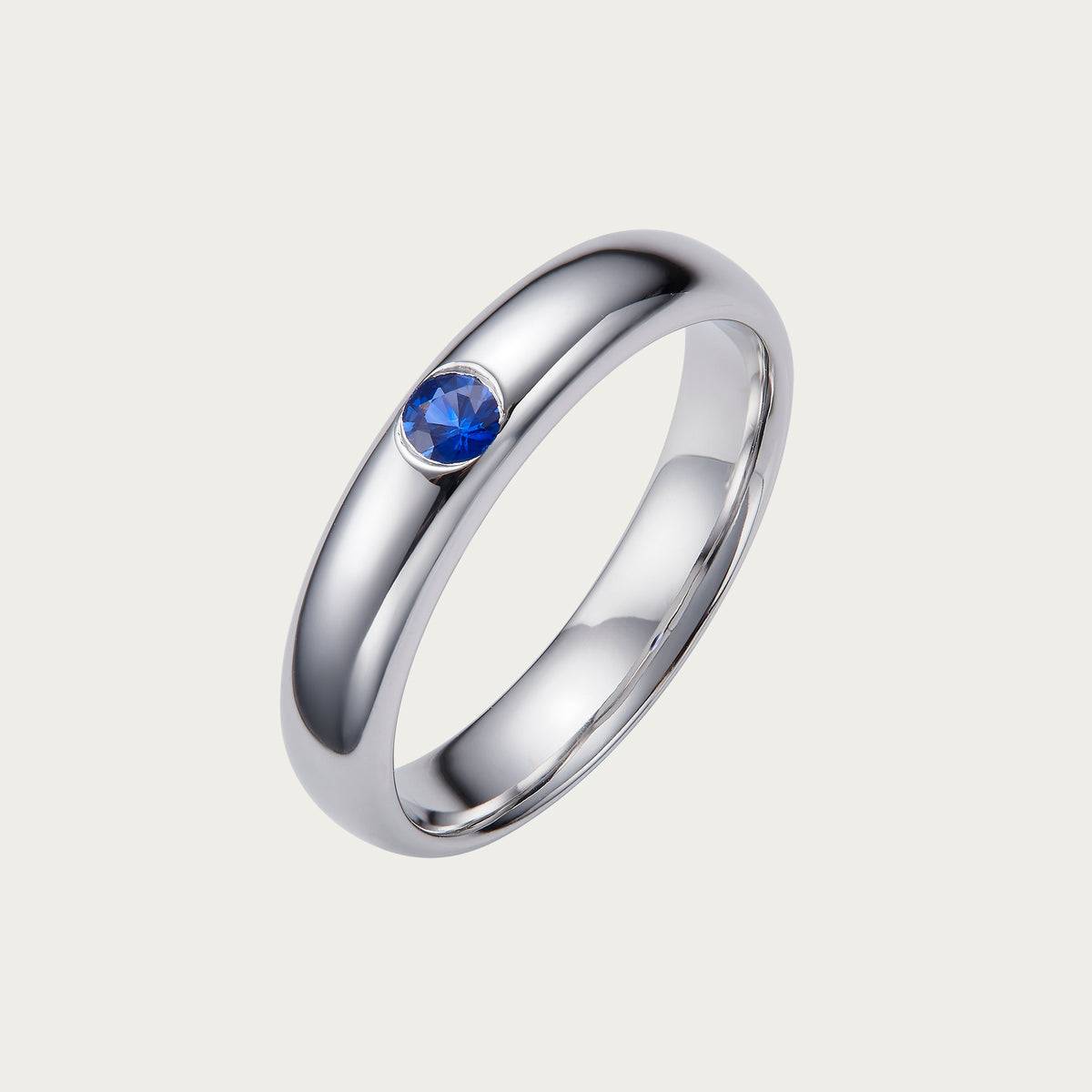First Principle — Sri Lanka Royal Blue Sapphire Bezel-Set Band Ring, 18K White Gold