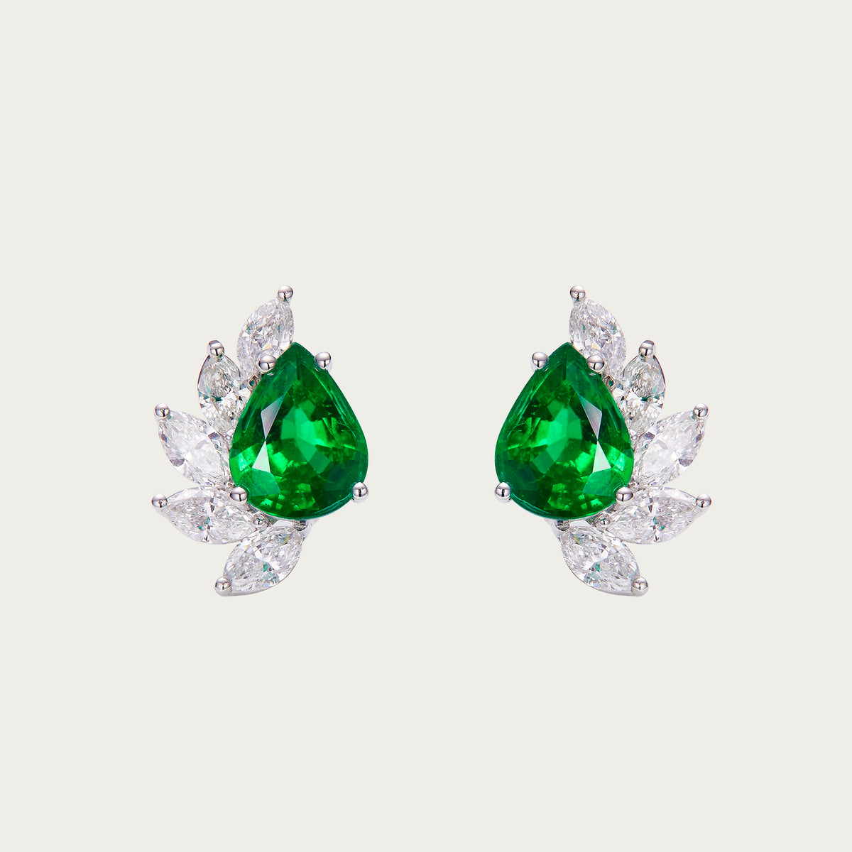 New Leaves — Zambia Emerald & Diamond Earrings, 18K White Gold