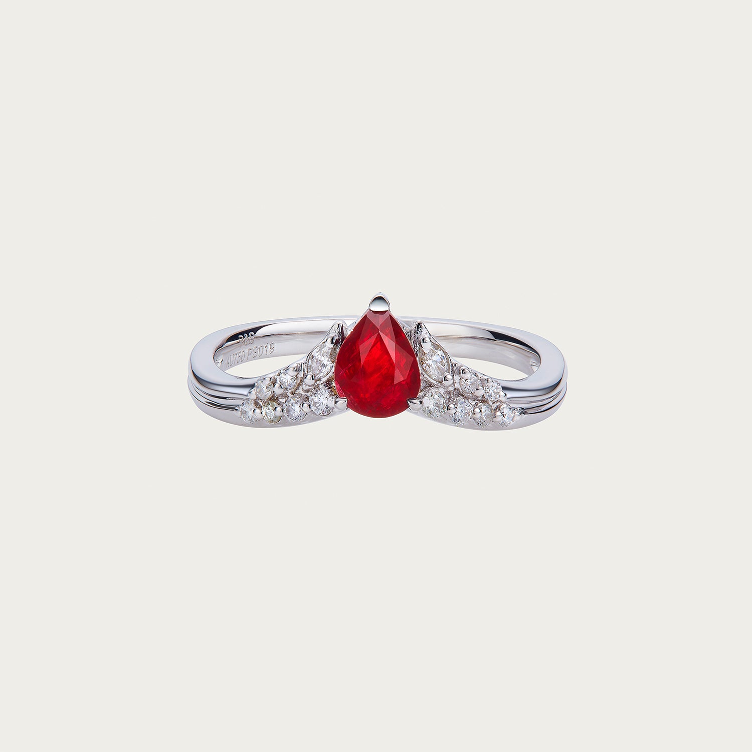 Ember Wing ring with unheated Mozambique ruby and diamond wing setting
