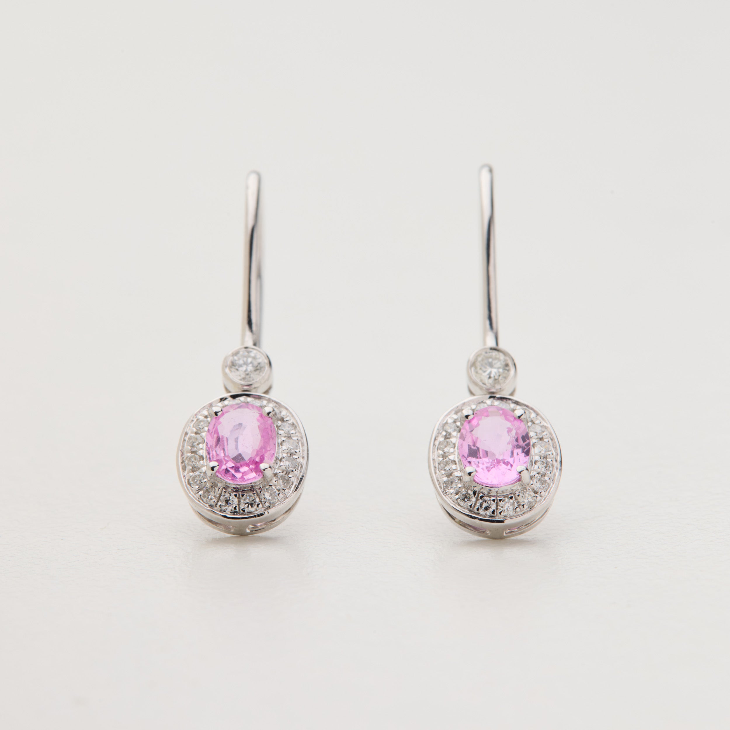 Aura Field drop earrings with Padparadscha pink sapphire and diamond accent