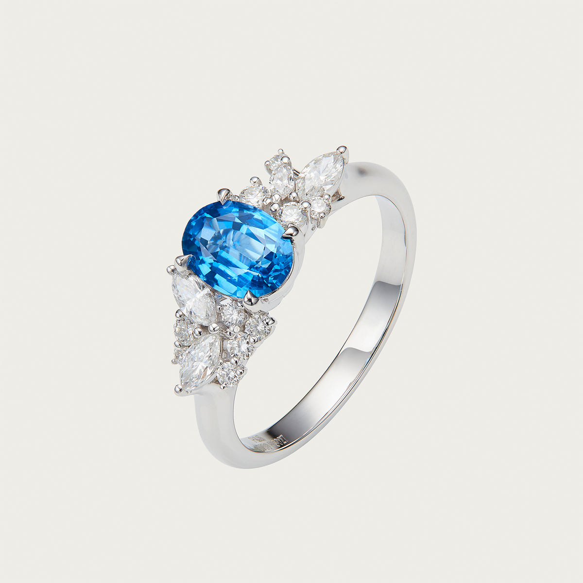 Nebula Drift —  Blue Sapphire Ring, 18K White Gold