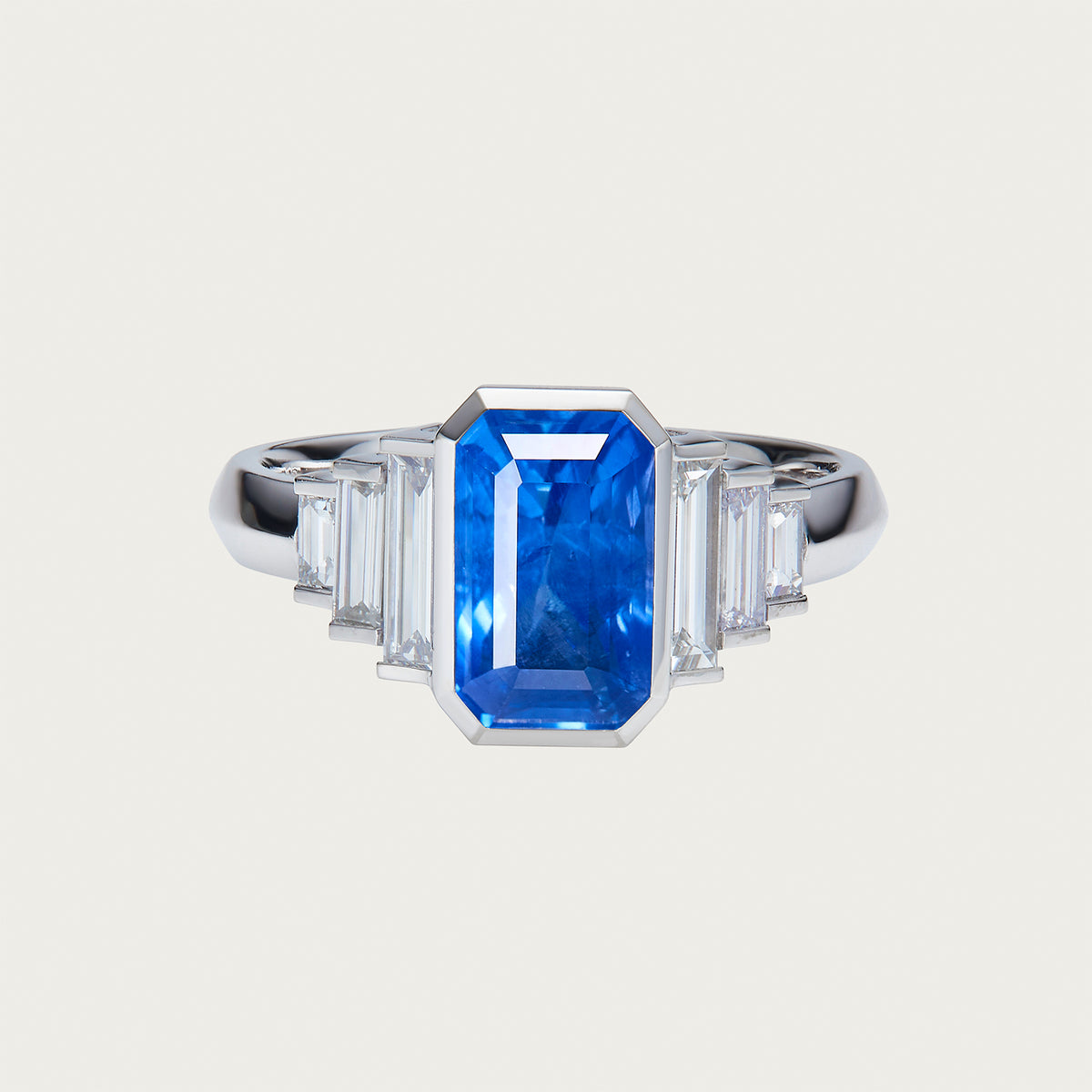 Endless Mirror — Sri Lanka Unheated Cornflower Blue Sapphire and Diamond Ring, 18K White Gold