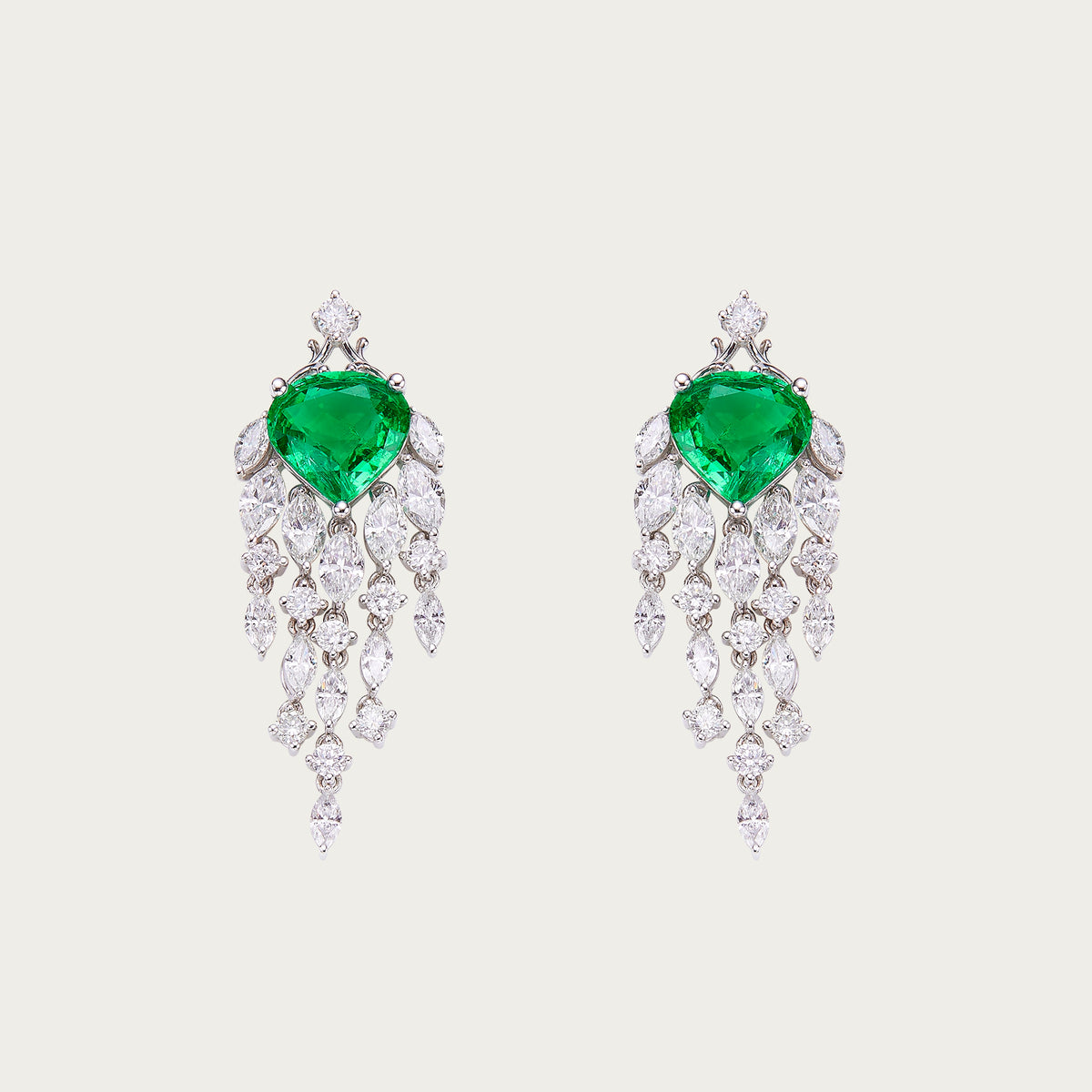 Pine Spirit  — Zambia Emerald & Diamond Earrings, 18K White Gold