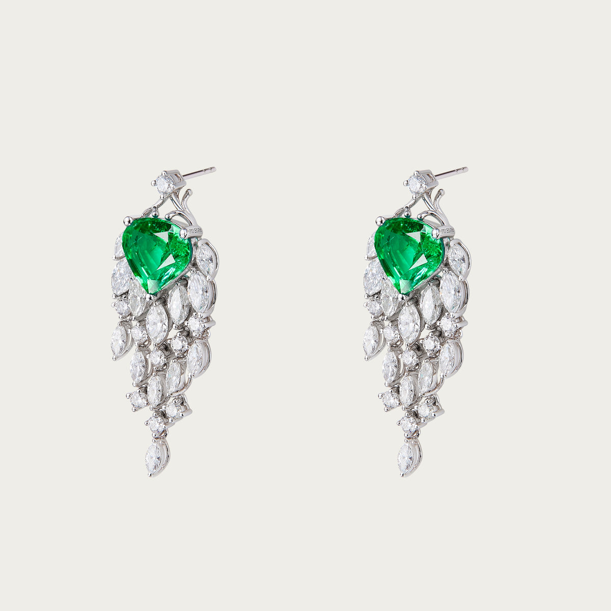 Pine Spirit  — Zambia Emerald & Diamond Earrings, 18K White Gold